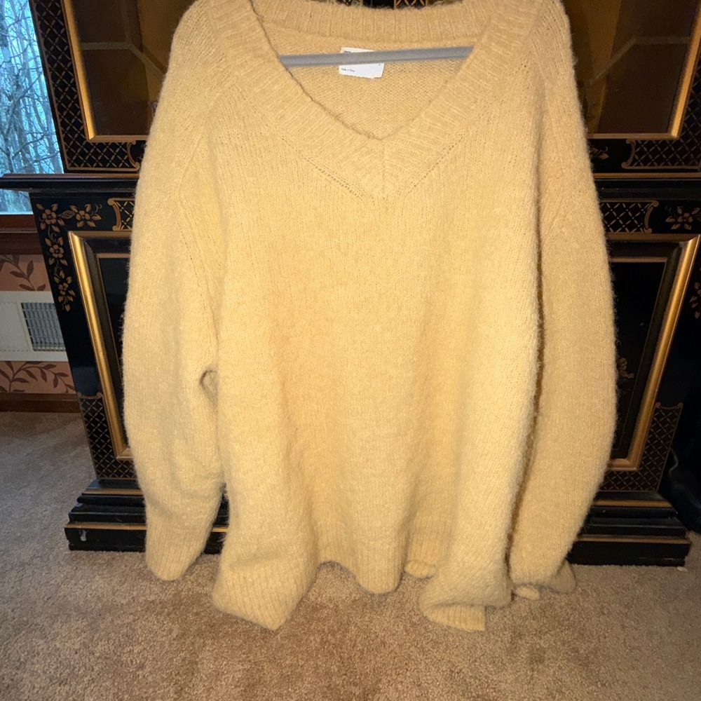 ASOS Fuzzy V-Neck Sweater in Pale Yellow